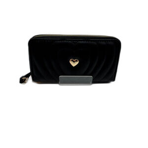 Blush Kiss Black Quilted Zip-Around Wallet with Heart Accent – NWT
